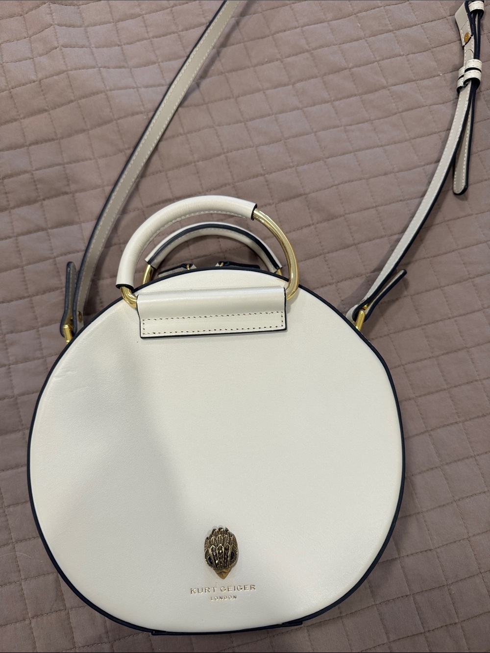 Kurt Geiger Cream Round Leather Crossbody Bag with Gold Hardware